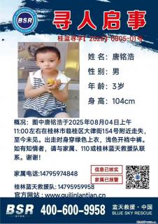 【寻人启事】图中唐铭浩于2025年08月04日上午11:00左右在桂林市临桂区大律街154号附近走失 - 漯河28生活网 luohe.28life.com